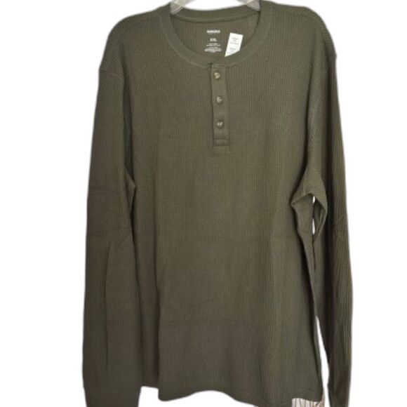 The Essential Thermal Men's XXL Long Sleeve Waffle Knit Olive Green Henley #B - Picture 1 of 4